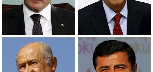 A combination of file pictures shows leaders of Turkish political parties (clockwise from top L) Prime Minister Ahmet Davutoglu of the AK Party in Istanbul October 14, 2015; Kemal Kilicdaroglu of the main opposition Republican People's Party (CHP) in Ankara June 23, 2015; Selahattin Demirtas of the pro-Kurdish Peoples' Democratic Party (HDP) in Istanbul August 9, 2015 and Devlet Bahceli of the Nationalist Movement Party (MHP) in Istanbul May 31, 2015. Turkey holds its second general election of the year on Nov. 1, a snap vote which President Tayyip Erdogan hopes will see the ruling AK Party win back the majority it lost five months ago. REUTERS/Murad Sezer, Umit Bektas/Osman Orsal/Files